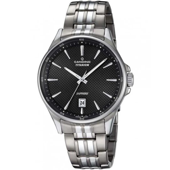 Мъжки ръчен часовник с кварцов механизъм - корпус от Титан - Титаниева верижка - цвят Черен Сив