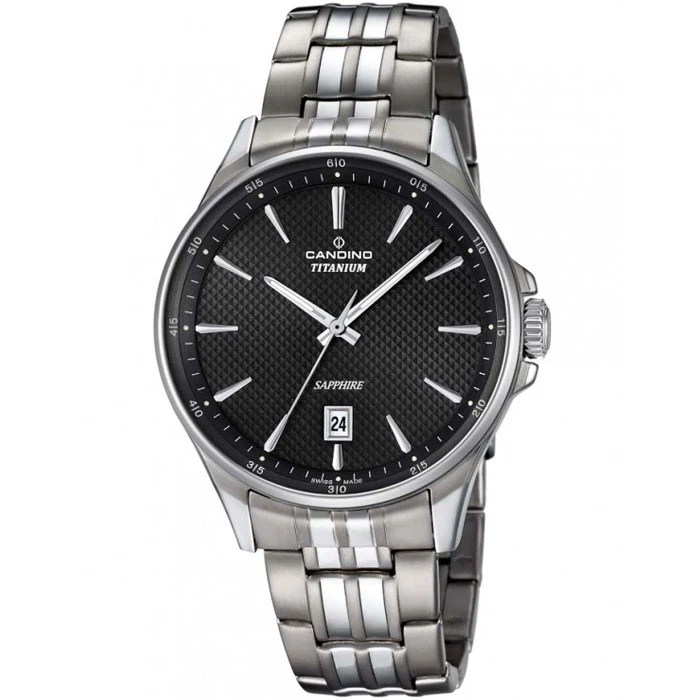 Мъжки ръчен часовник с кварцов механизъм - корпус от Титан - Титаниева верижка - цвят Черен Сив