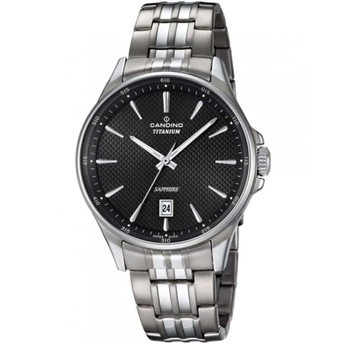 Мъжки ръчен часовник с кварцов механизъм - корпус от Титан - Титаниева верижка - цвят Черен Сив