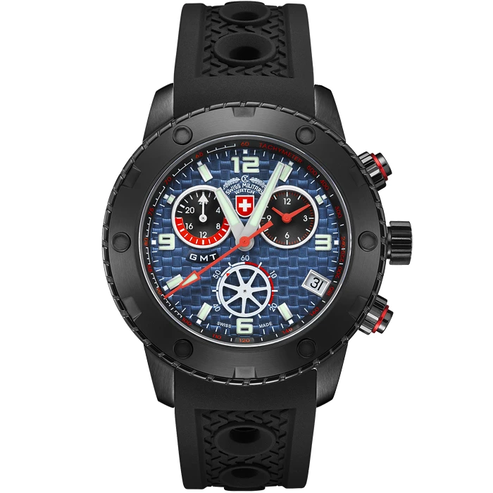 Мъжки ръчен часовник с кварцов механизъм - корпус от Стомана - Силиконова каишка - цвят Син Черен