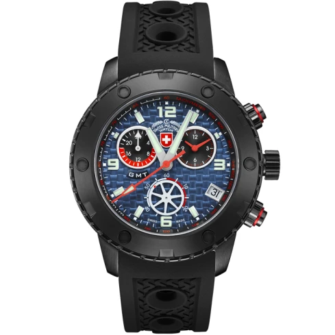 Мъжки ръчен часовник с кварцов механизъм - корпус от Стомана - Силиконова каишка - цвят Син Черен