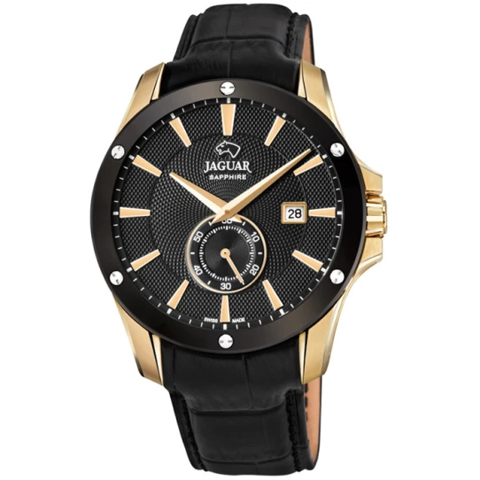 Мъжки ръчен часовник с кварцов механизъм - корпус от Стомана - Естествена кожа - цвят Черен Черен