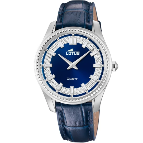 Дамски ръчен часовник с кварцов механизъм - корпус от Стомана - Естествена кожа - цвят Син