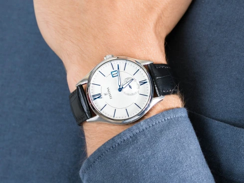 Мъжки ръчен часовник с кварцов механизъм - корпус от Стомана - Естествена кожа - цвят Бял Черен