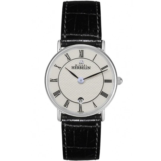 Дамски ръчен часовник с кварцов механизъм - корпус от Стомана - Естествена кожа - цвят Бял Черен