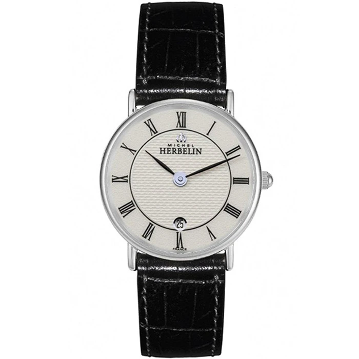 Дамски ръчен часовник с кварцов механизъм - корпус от Стомана - Естествена кожа - цвят Бял Черен