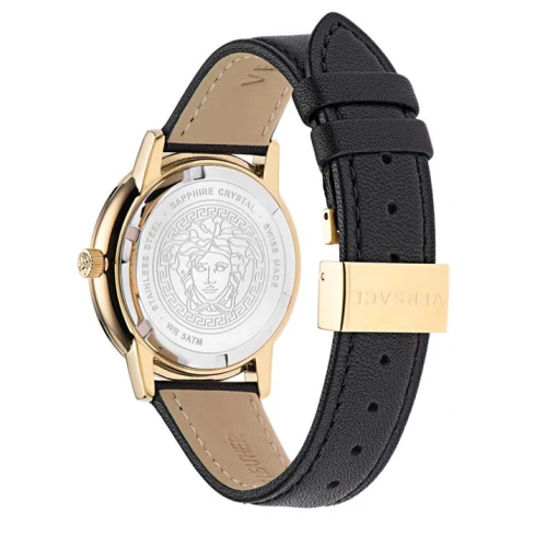 Дамски ръчен часовник с кварцов механизъм - корпус от Стомана - Естествена кожа - цвят Черен Злато