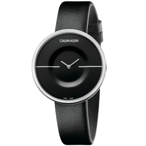 Дамски ръчен часовник с кварцов механизъм - корпус от Стомана - Естествена кожа - цвят Черен Черен