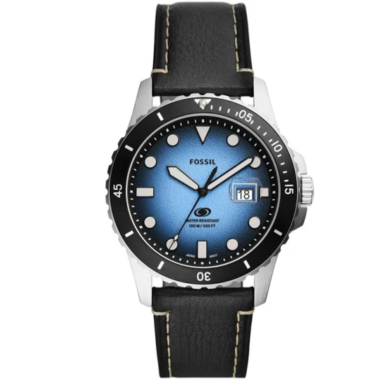 Мъжки ръчен часовник с кварцов механизъм - корпус от Стомана - Естествена кожа - цвят Син Черен