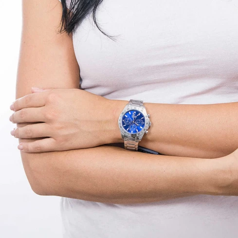 Дамски ръчен часовник с кварцов механизъм - корпус от Стомана - Стоманена верижка - цвят Син Сив