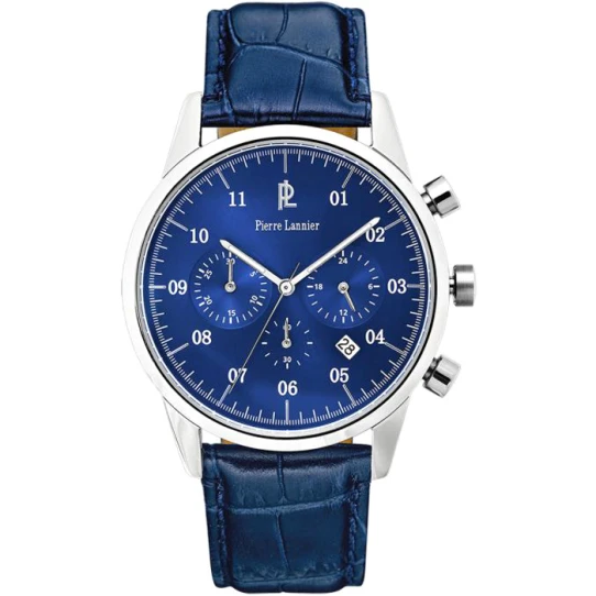 Мъжки ръчен часовник с кварцов механизъм - корпус от Стомана - Естествена кожа - цвят Син Син