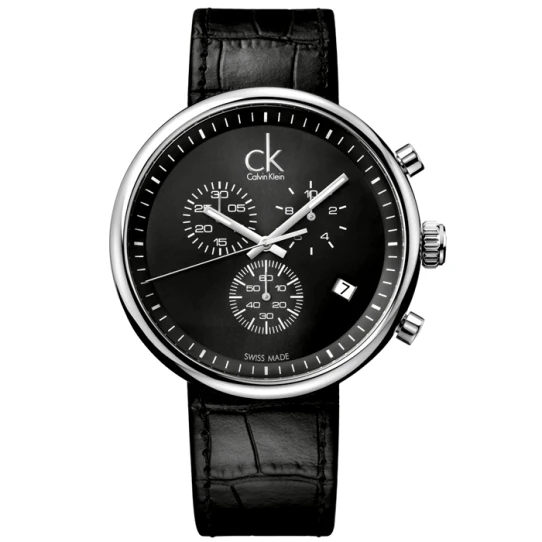 Мъжки ръчен часовник с кварцов механизъм - корпус от Стомана - Естествена кожа - цвят Черен Черен