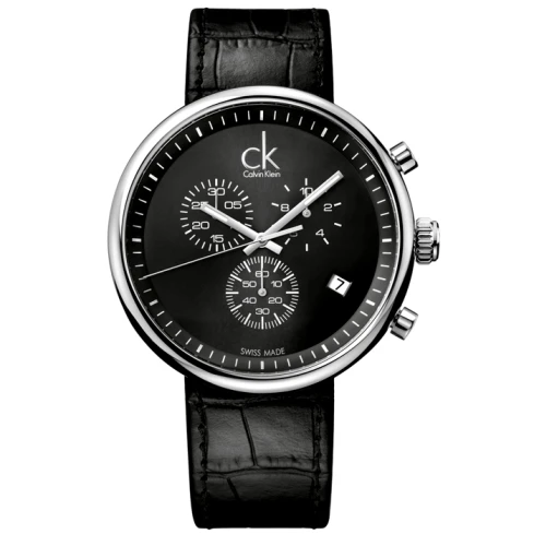 Мъжки ръчен часовник с кварцов механизъм - корпус от Стомана - Естествена кожа - цвят Черен Черен