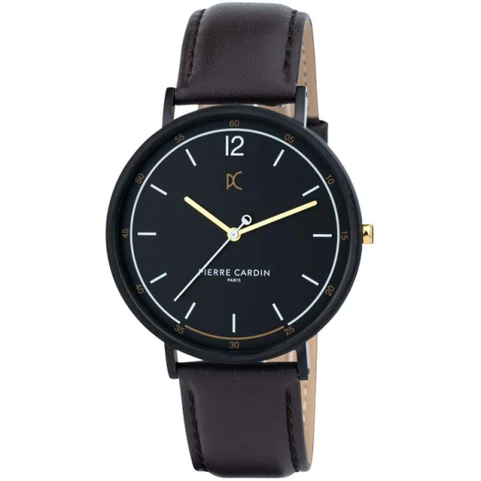 Мъжки ръчен часовник с кварцов механизъм - корпус от Стомана - Естествена кожа - цвят Черен Кафяв