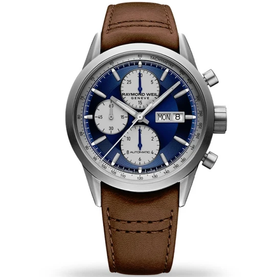 Raymond Weil 7732-TIC-50421 Freelancer - Мъжки ръчен часовник с автоматичен механизъм - корпус от Стомана - Естествена кожа - цвят Син Кафяв