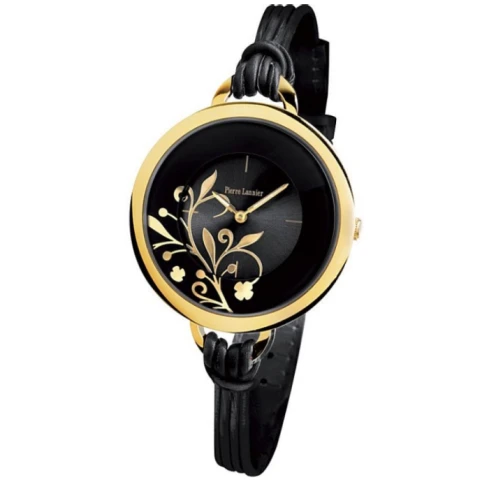 Дамски ръчен часовник с кварцов механизъм - корпус от Стомана - Естествена кожа - цвят Черен Черен