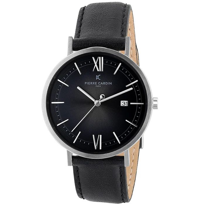 Мъжки ръчен часовник с кварцов механизъм - корпус от Стомана - Естествена кожа - цвят Черен Черен