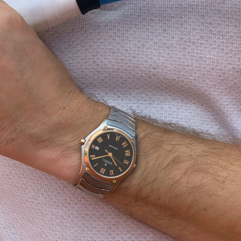 Мъжки ръчен часовник с механичен с ръчно навиване механизъм - корпус от Стомана - Стоманена верижка - цвят Сив Розово Злато