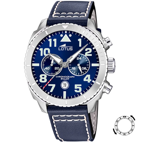 Мъжки ръчен часовник с кварцов механизъм - корпус от Стомана - Естествена кожа - цвят Син Син