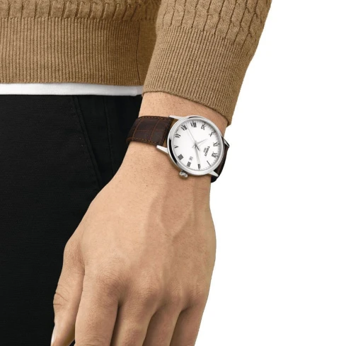 Мъжки ръчен часовник с кварцов механизъм - корпус от Стомана - Естествена кожа - цвят Бял Кафяв