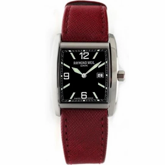 Унисекс ръчен часовник с кварцов механизъм - корпус от Стомана - Естествена кожа - цвят Черен Червен