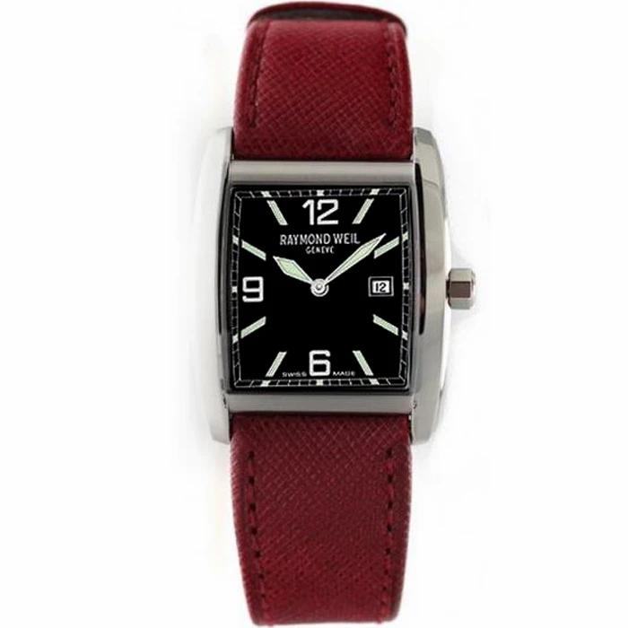 Унисекс ръчен часовник с кварцов механизъм - корпус от Стомана - Естествена кожа - цвят Черен Червен