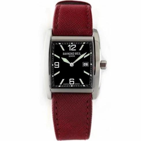 Унисекс ръчен часовник с кварцов механизъм - корпус от Стомана - Естествена кожа - цвят Черен Червен