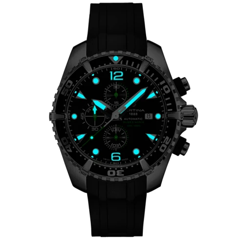 Мъжки ръчен часовник с автоматичен механизъм - корпус от Стомана и алуминий - Каучук - цвят Черен Черен