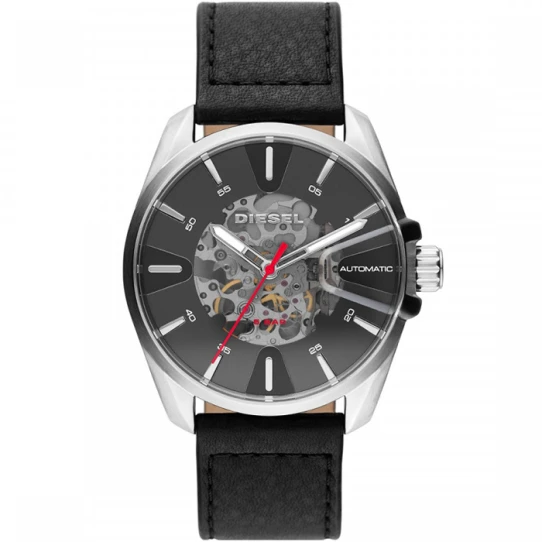 Мъжки ръчен часовник с автоматичен механизъм - корпус от Стомана - Естествена кожа - цвят Черен Черен