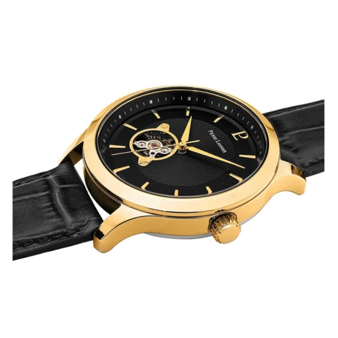 Мъжки ръчен часовник с автоматичен механизъм - корпус от Стомана - Естествена кожа - цвят Черен