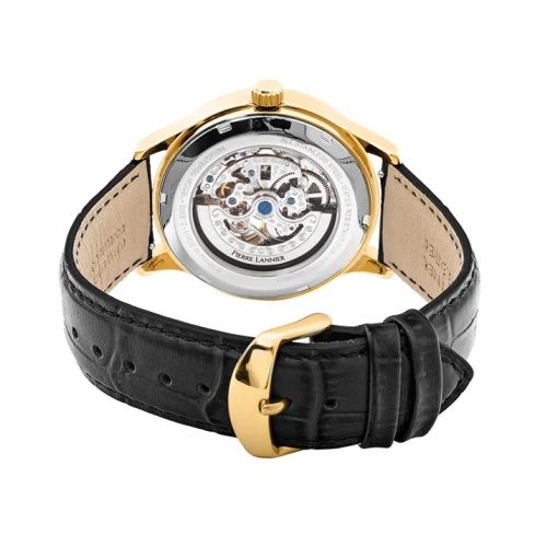 Мъжки ръчен часовник с автоматичен механизъм - корпус от Стомана - Естествена кожа - цвят Черен