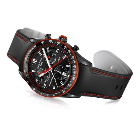 Мъжки ръчен часовник с кварцов механизъм - корпус от Стомана - Каучук - цвят Черен Червен