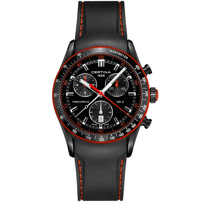 Мъжки ръчен часовник с кварцов механизъм - корпус от Стомана - Каучук - цвят Черен Червен