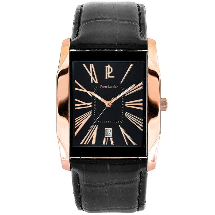 Мъжки ръчен часовник с кварцов механизъм - корпус от Стомана - Естествена кожа - цвят Черен Черен