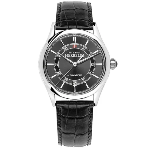 Мъжки ръчен часовник с автоматичен механизъм - корпус от Стомана - Естествена кожа - цвят Черен Черен