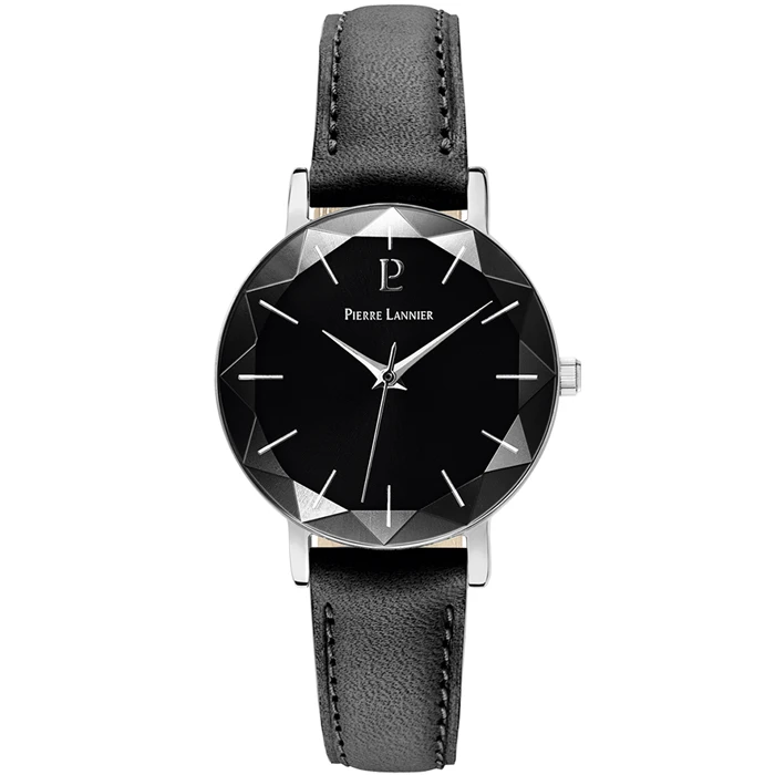 Дамски ръчен часовник с кварцов механизъм - корпус от Стомана - Естествена кожа - цвят Черен Черен