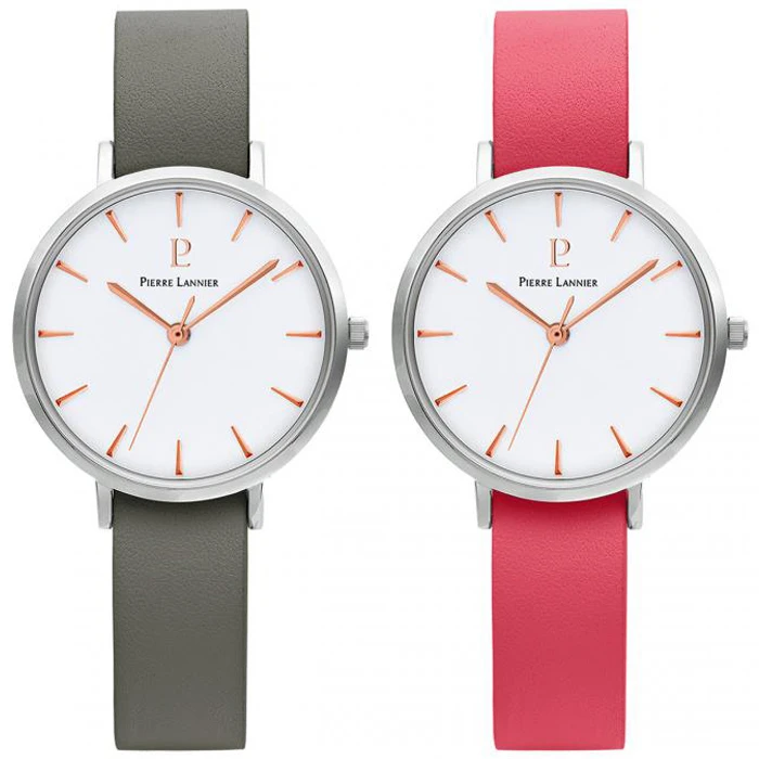 Дамски ръчен часовник с кварцов механизъм - корпус от Стомана - Естествена кожа - цвят Бял Розов