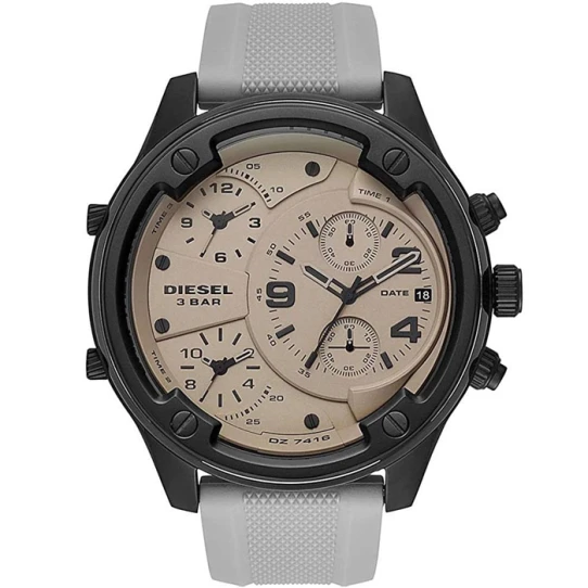 Мъжки ръчен часовник с кварцов механизъм - корпус от Стомана - Силиконова каишка - цвят Бежов Сив