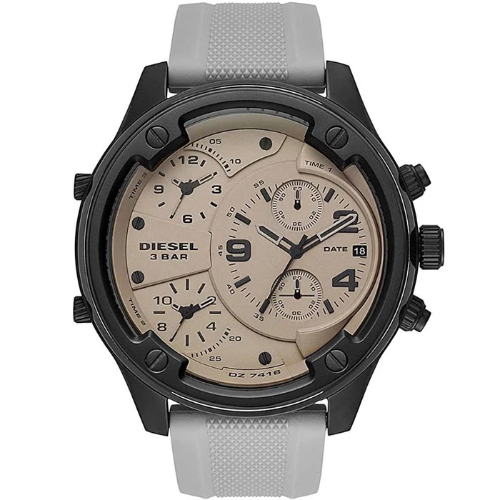 Мъжки ръчен часовник с кварцов механизъм - корпус от Стомана - Силиконова каишка - цвят Бежов Сив