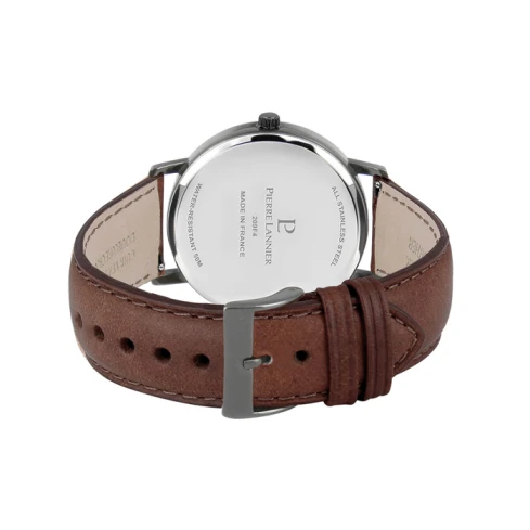 Мъжки ръчен часовник с кварцов механизъм - корпус от Стомана - Естествена кожа - цвят Черен Кафяв