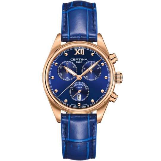 Дамски ръчен часовник с кварцов механизъм - корпус от Стомана - Естествена кожа - цвят Син Син