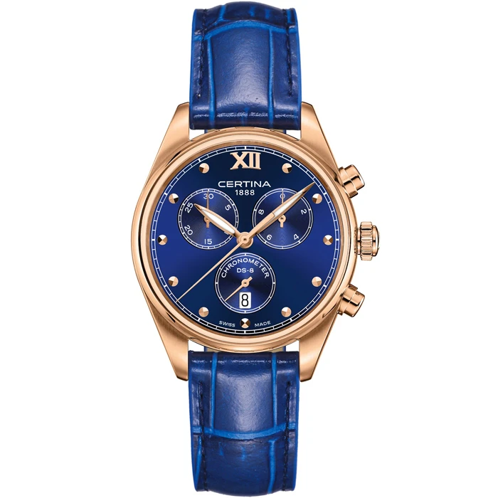 Дамски ръчен часовник с кварцов механизъм - корпус от Стомана - Естествена кожа - цвят Син Син