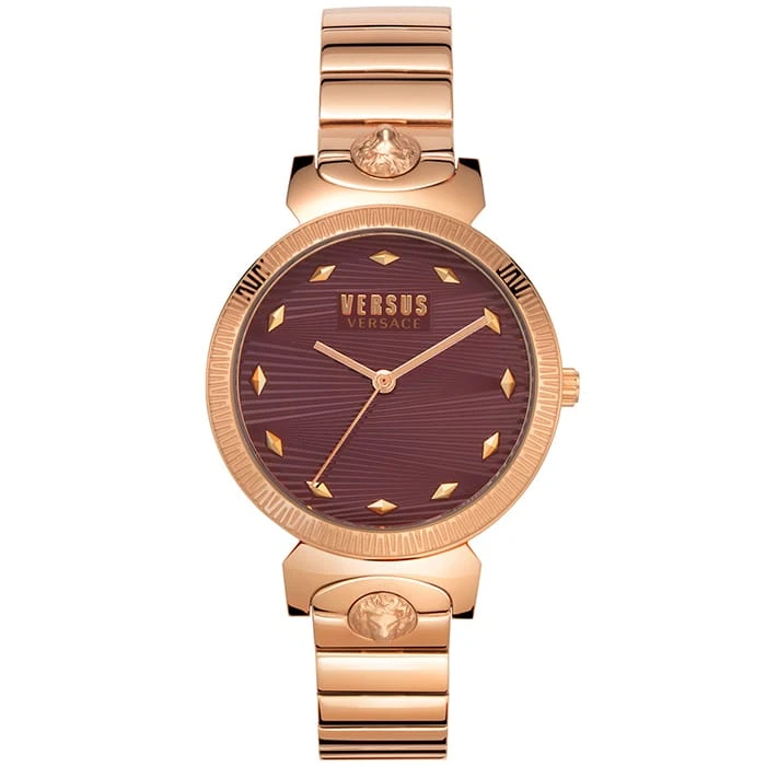 Дамски ръчен часовник с кварцов механизъм - корпус от Стомана - Стоманена верижка - цвят Червен Розово Злато