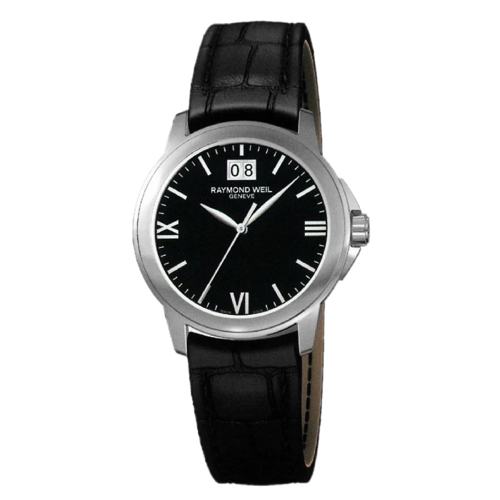 Мъжки ръчен часовник с кварцов механизъм - корпус от Стомана - Естествена кожа - цвят Черен Сив