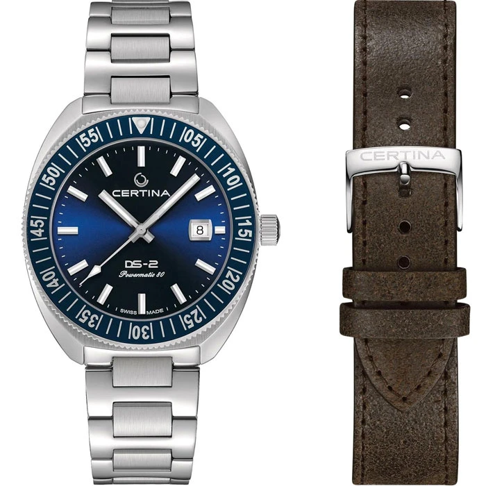 Мъжки ръчен часовник с автоматичен механизъм - корпус от Стомана и алуминий - Стоманена верижка - цвят Син Сив