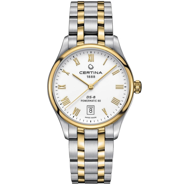 Мъжки ръчен часовник с автоматичен механизъм - корпус от Стомана - Стоманена верижка - цвят Бял Злато