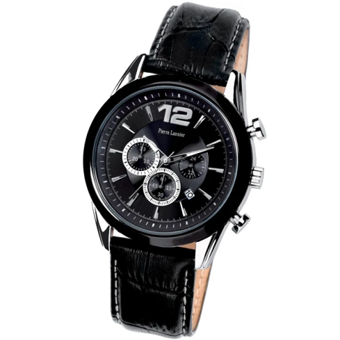 Мъжки ръчен часовник с кварцов механизъм - корпус от Стомана - Естествена кожа - цвят Черен Черен