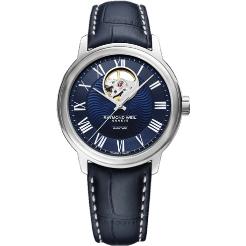Raymond Weil 2227-STC-00508 Maestro - Мъжки ръчен часовник с автоматичен механизъм - корпус от Стомана - Естествена кожа - цвят Син Син