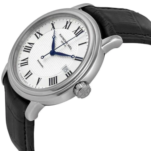 Мъжки ръчен часовник с автоматичен механизъм - корпус от Стомана - Естествена кожа - цвят Сребрист Черен