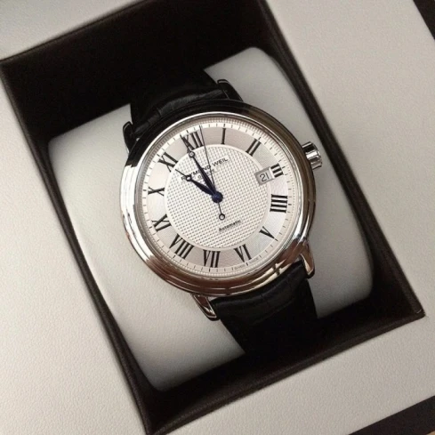 Raymond Weil 2837-STC-00659 Maestro - Мъжки ръчен часовник с автоматичен механизъм - корпус от Стомана - Естествена кожа - цвят Сребрист Черен